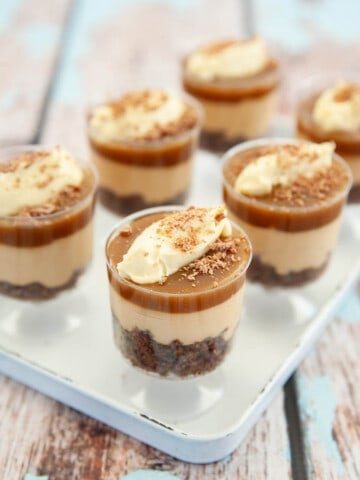 Salted Caramel Cheesecakes in plastic wine samplers