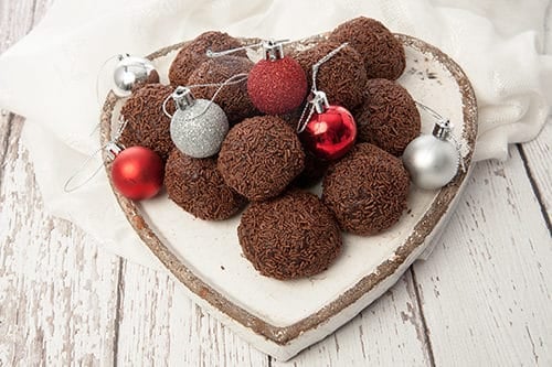 Christmas rum balls on a heart Heart serving tray