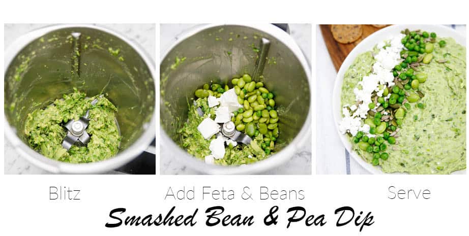 Final 3 images in the steps to making Smashed Bean Dip