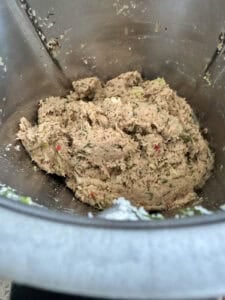 Ingredients combined in the TM Bowl to make the Salmon Burger Patty