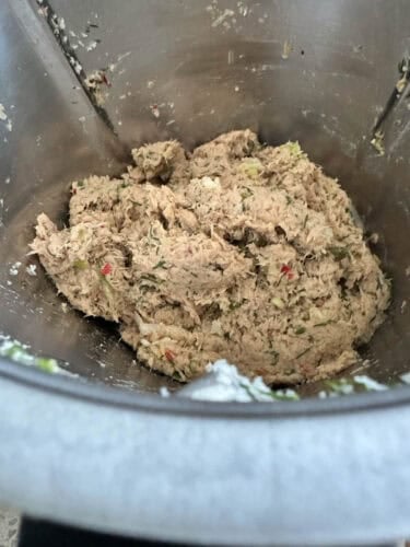 Ingredients combined in the TM Bowl to make the Salmon Burger Patty