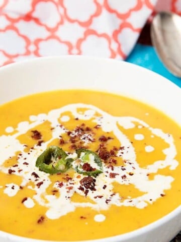 Jalapeno Pumpkin Soup with Chorizo Crumb