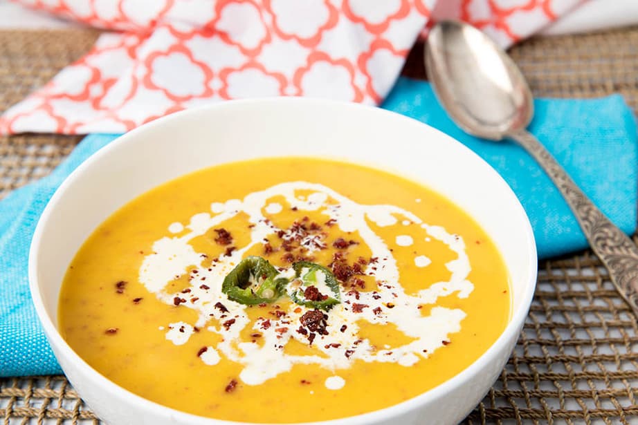 Jalapeno Pumpkin Soup with Chorizo Crumb