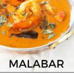 Image of Malabar curry with writing for pinterest and spice bowls down the bottom of the pin