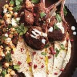 Lamb with Baba Ganoush decorated with chicke pea salad