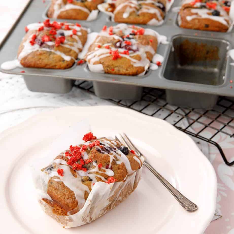 Muffins with Rosewater glaze and Strawberry crumb w