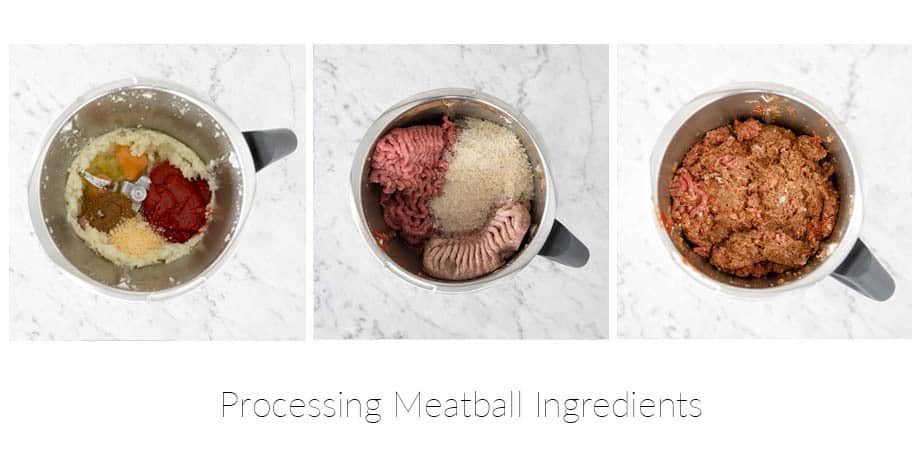 Three images showing steps to making meatballs