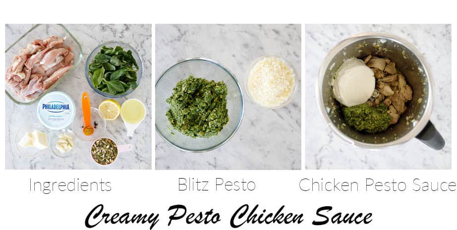 3 Process Shots Creamy Chicken Pesto Sauce in stages