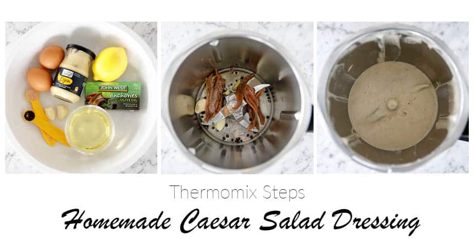 Overhead pic of 3 steps to making Homemade Caesar Salad Dressing