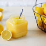 Lemon Curd in a glass jar made in the Thermomix in a jar on the bench