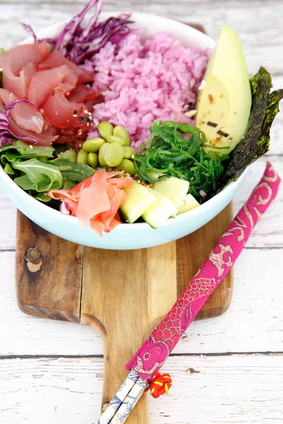 Thermomix Tuna Poke Bowl Recipe w Pink Sushi Rice