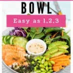 Pinterest Titled Image Easy as 1,2,3 Poke Bowl on a white background