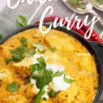 Large image of a Chicken curry with writing for pinterest