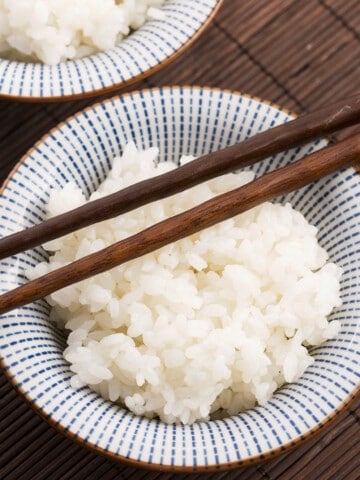 Overhead Cooked Sushi Rice Bowl