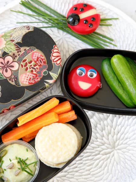 Bento Box with Le Snak dip, cucumber and carrot sticks