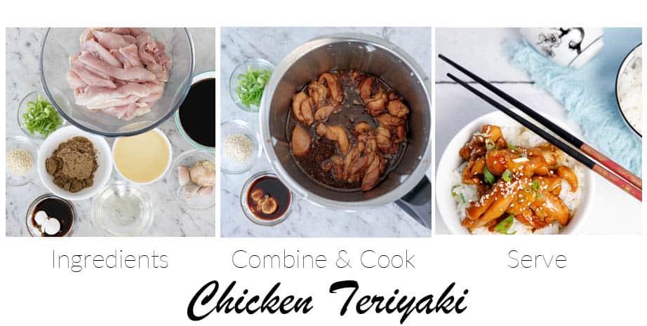 3 Step by Step images showing Chicken Teriyaki being made