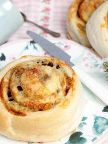Close up cheesymite scrolls on a plate