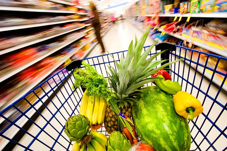 Image of a trolley in a supermarket save money