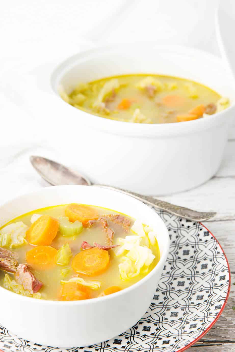 Corned beef and cabbage soup is a typical old-fashioned dish my nan used to make in winter. Although the recipe has been modernised for the Thermomix I have given instructions for the stovetop too. still brings happy food memories. #CornedBeefSoup #CornedBeef #Keto #Thermomix