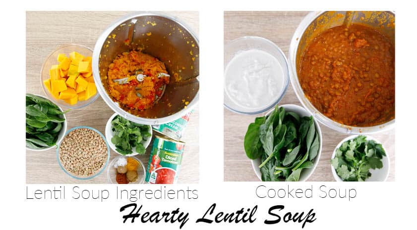 Two steps in the preparation of Lentil Soup recipe