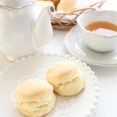 Scones on white crockery and white background