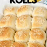 Thermomix Bread Rolls in a tray Labelled for Pinterest