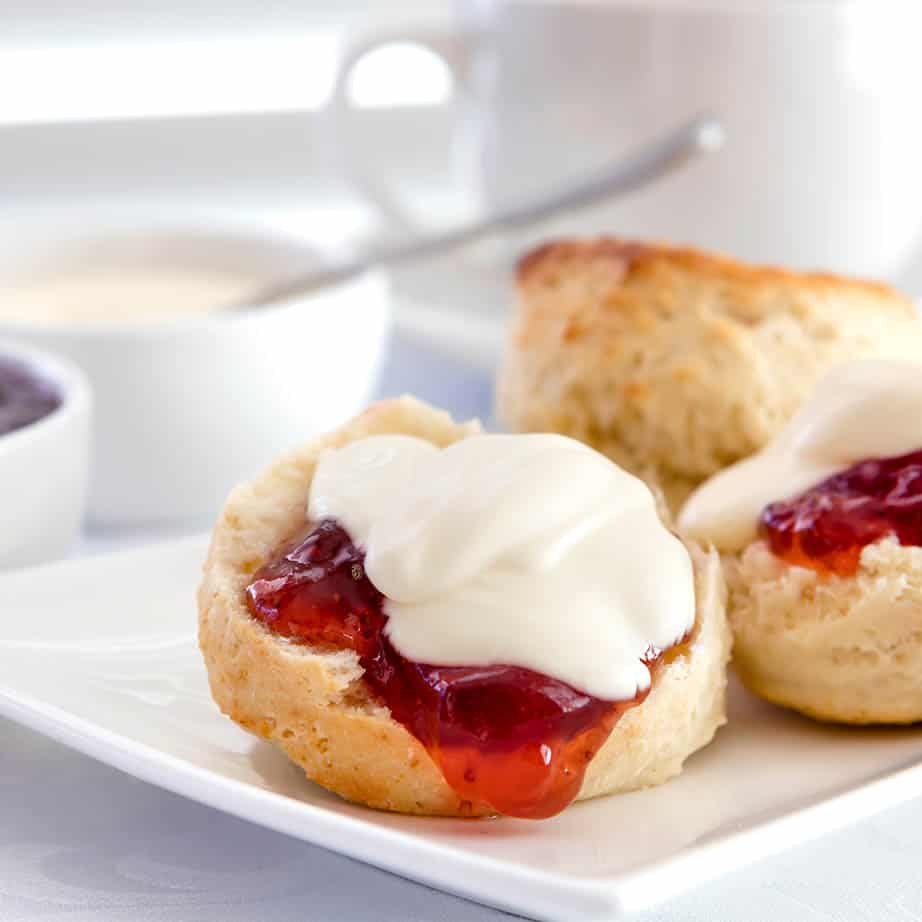 Fluffy scone with strawberry jam cream