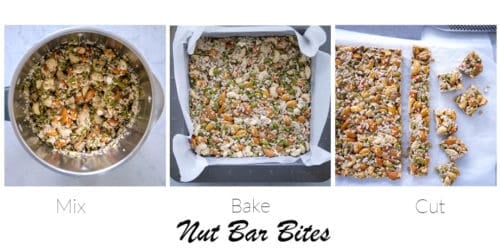 Three images showing the step to make nut bars