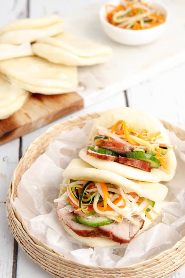 Char Siu Bao Bun filled with salad and pork