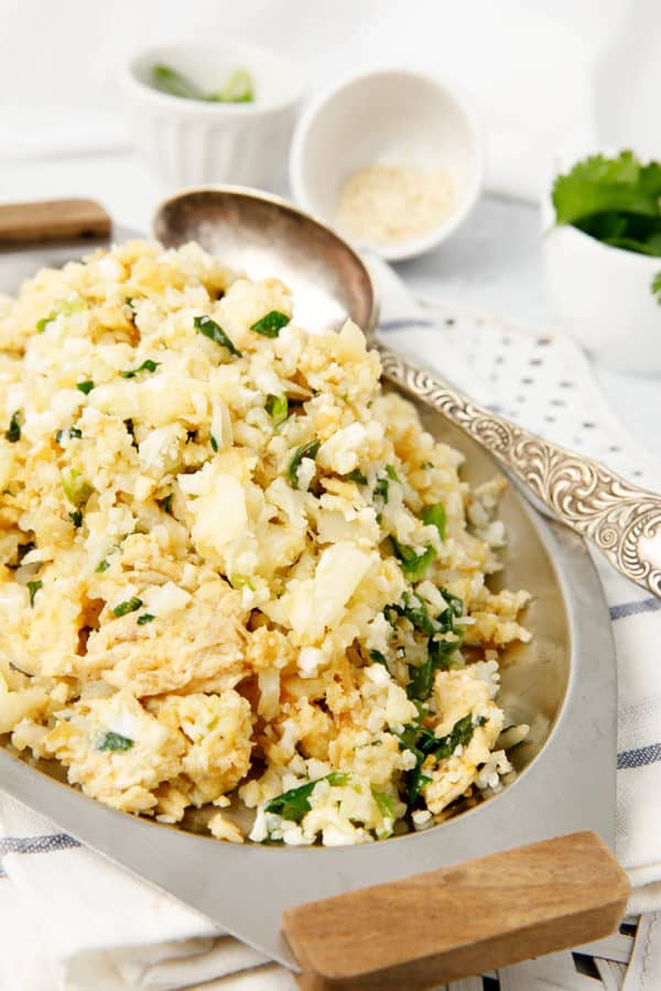 Platter of egg fried cauliflower rice