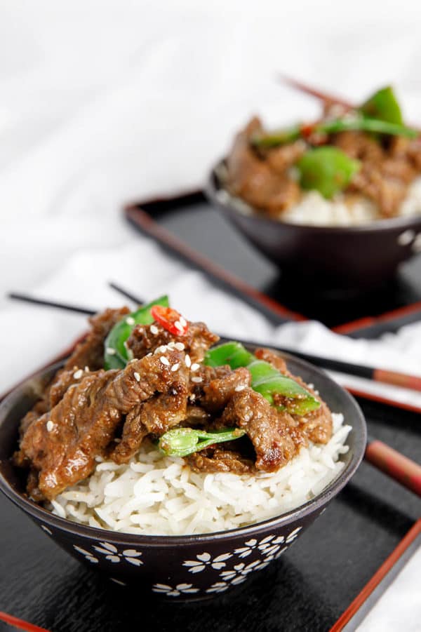 Korean Bulgogi Beef in an Asian bowl