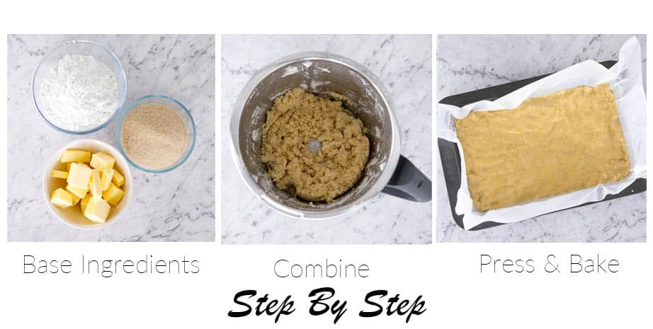 3 Images showing the stages of making the Lemon delicious slice