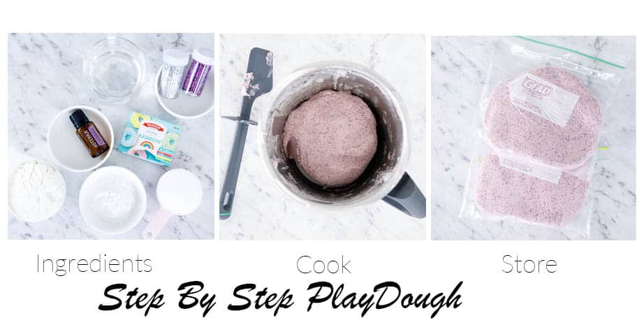 3 images showing the stages of making Thermomix playdough