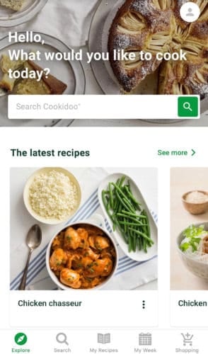 Home screen image of the Thermomix recipe platform cookidoo 