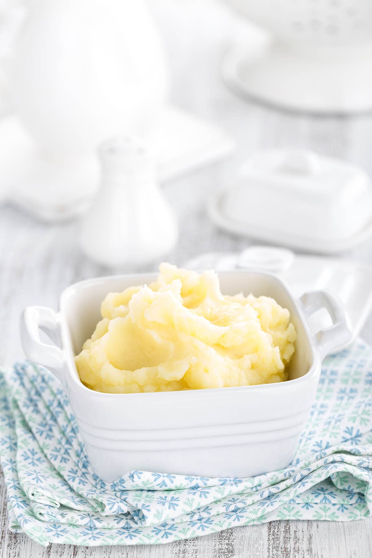 Thermomix Mashed potato on white background closeup