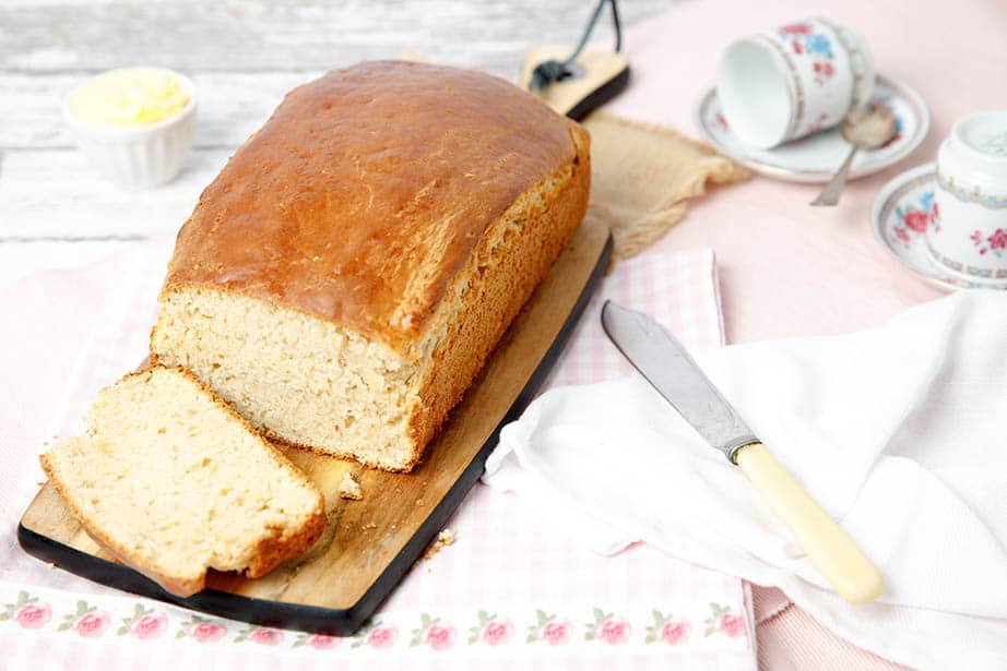 Sliced peanut butter bread on a bread board ready to eat