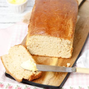 Portrait image overhead peanut butter bread sliced