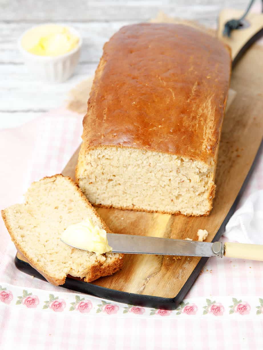 Portrait image overhead peanut butter bread sliced