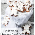 Title image of chocolate mummy Halloween cookies