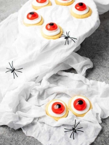 Sugar cookie Halloween Eyeballs on a spooky background