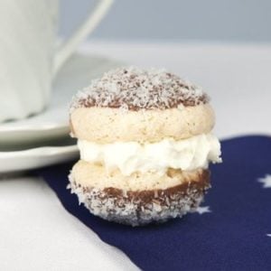 Close up of Lamington macaron