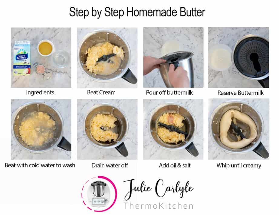 Grid showing the 8 steps to making homemade butter