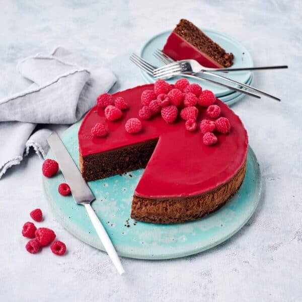 Red Velvet Cake on a blue plate with white background