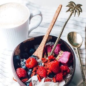 Coconut bowls with fruit and yoghurt