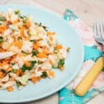 Close up of coleslaw on a plate ready for serving