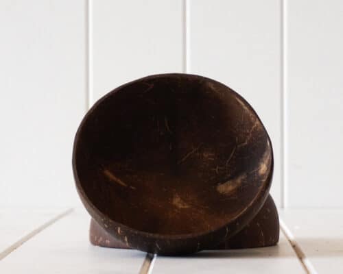 Coconut bowls displayed on a white background