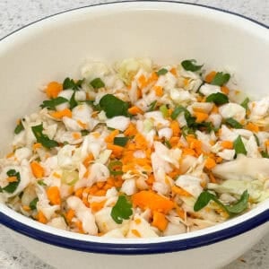Coleslaw combined in a bowl ready to be served