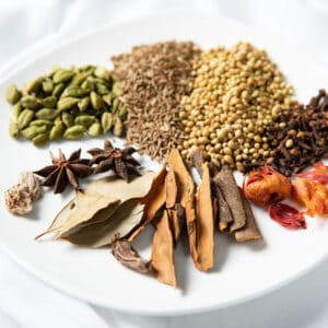 Individual Garam Masala Spices on a white plate