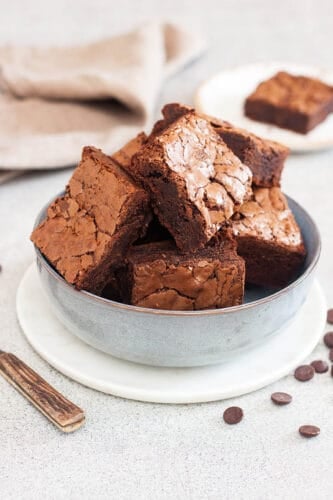 Thermomix Brownie in bowl on neutral background