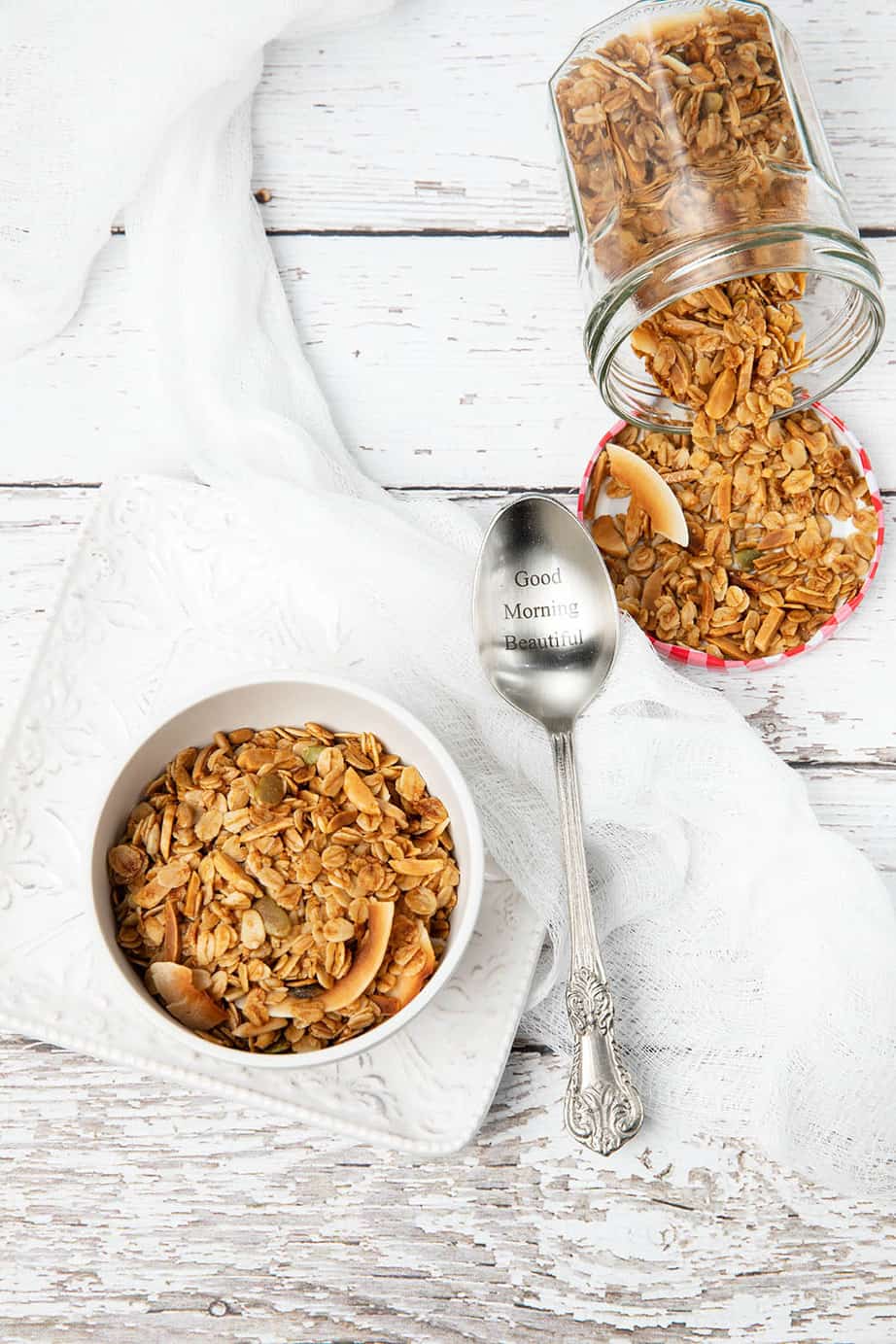 Healthy Granola recipe on a white background